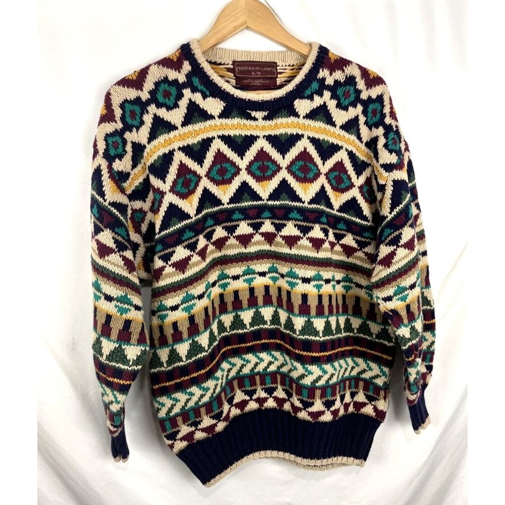 Ralph Lauren Chaps Multi-Coloured Cotton Oversized Sweater Womens Size XL